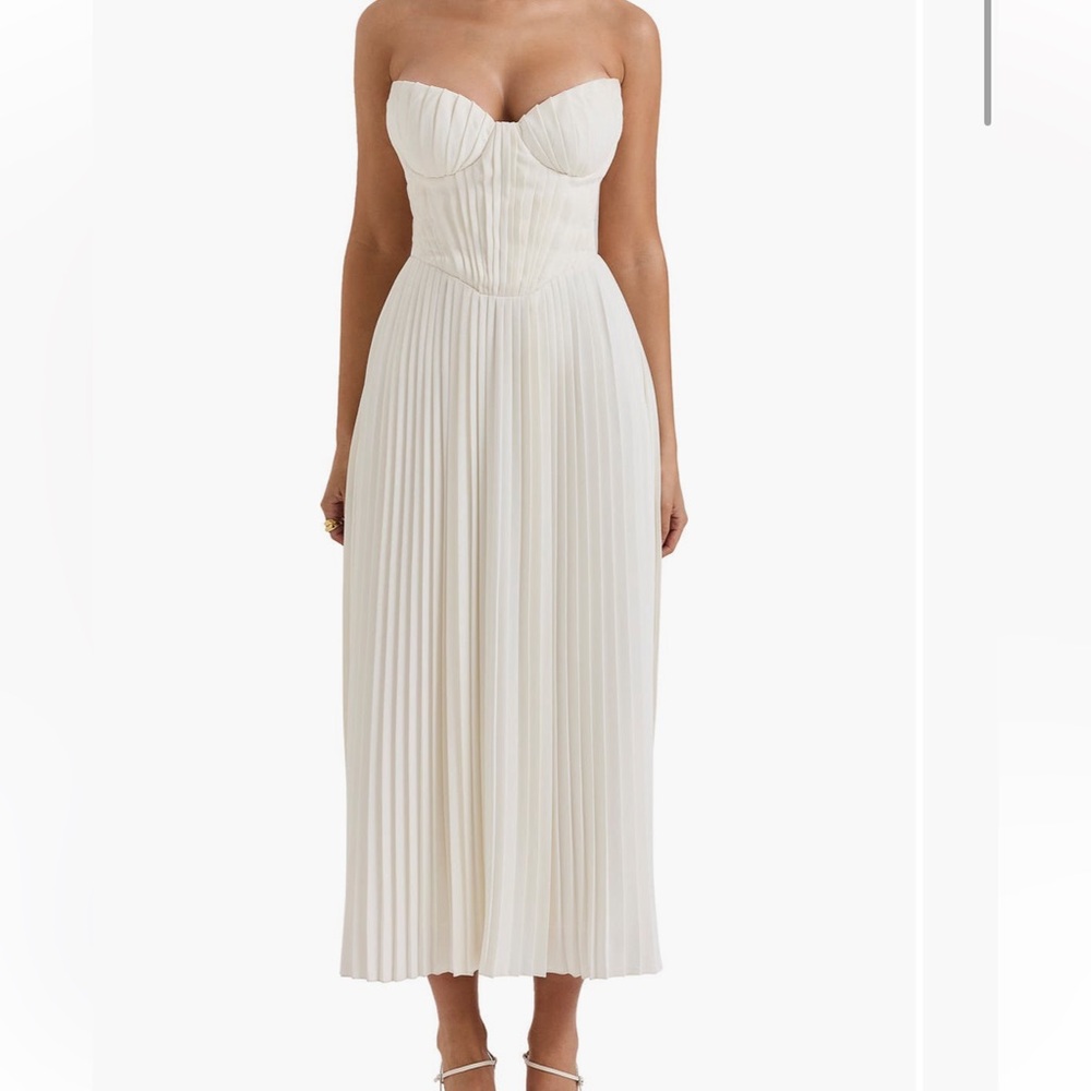 House of CB Cream Pleated Midi Dress
